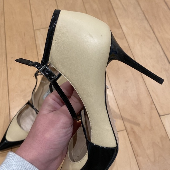 Jimmy Choo Patent Leather 133 Twist Nude Black Buckle Pointed Toe Heels Pumps 38 - Picture 10 of 16